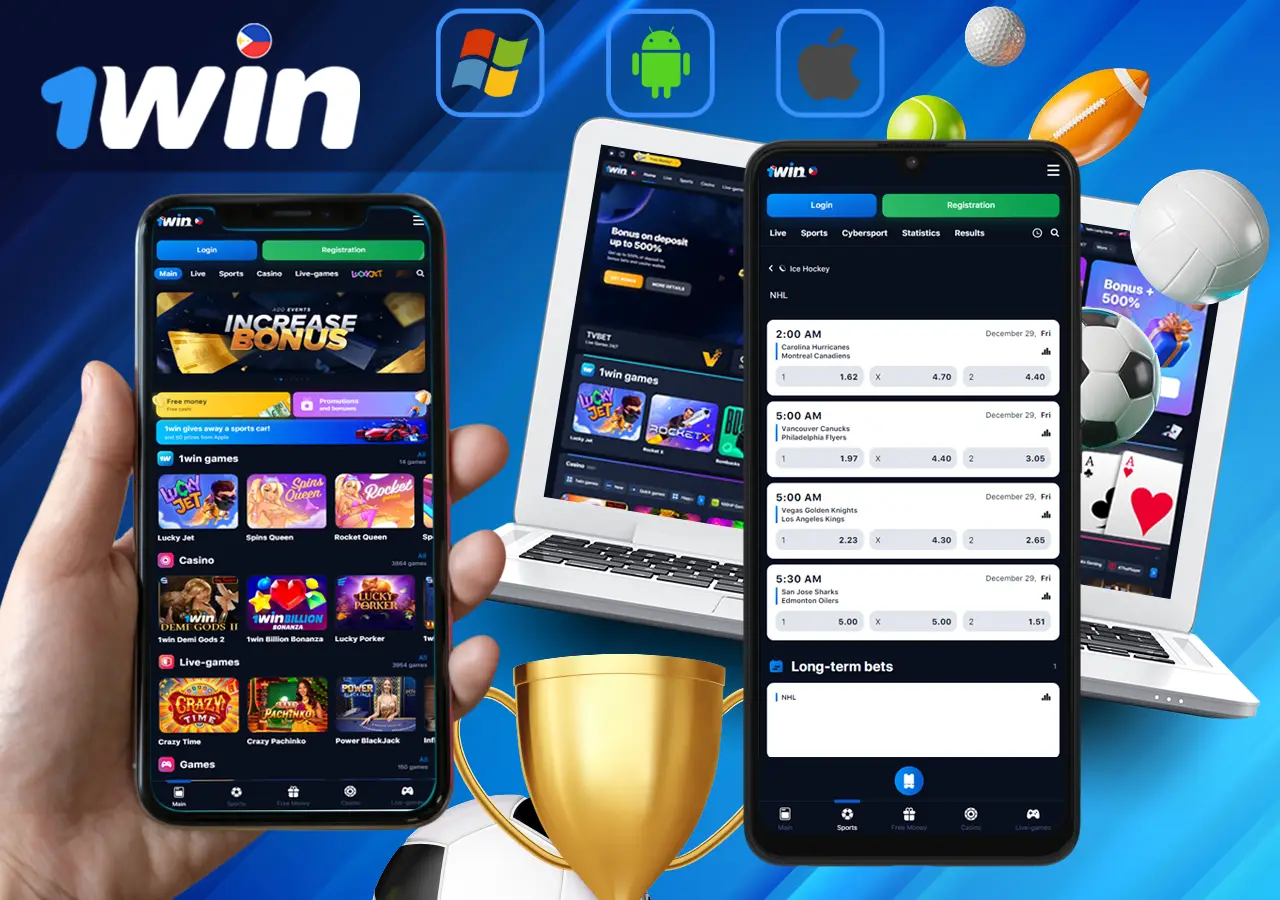 1Win apps on Windows, iOS, Android
